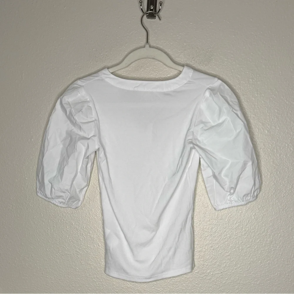 MADEWELL V-Neck Puff Sleeved Mixy Top Blouse NWT XXS Classic White